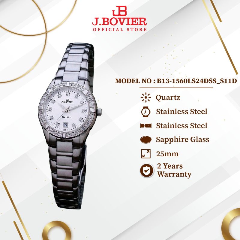 [2 Years Warranty] J.Bovier Stainless Steel Quartz Women Watch Jam Tangan Wanita B13-1560LS24DSS_S11D