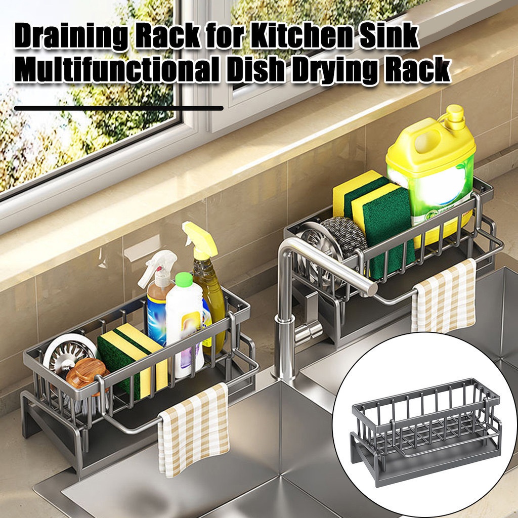 Kitchen Faucet Sink Drain Rack Sponge Holder With Drainer Bathroom Shampoo Soap Storage Shelf Toilet 厨房沥水架 抹布 洗碗布收纳