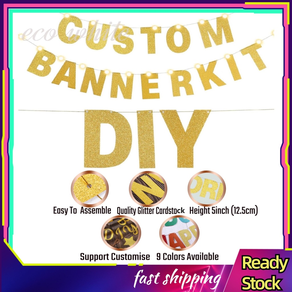 Customize Banner Gold Alphabet Letter DIY Glitter Banner Name Phrase Nama Flag Party Flags Bunting