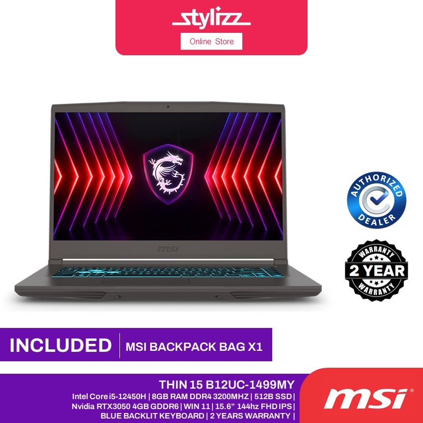 MSI THIN 15 B12UC-1498MY INTEL I7-12650H, 8GB, 512GB SSD, RTX3050, 15.6" 144Hz | B12UC-1499MY /   B1