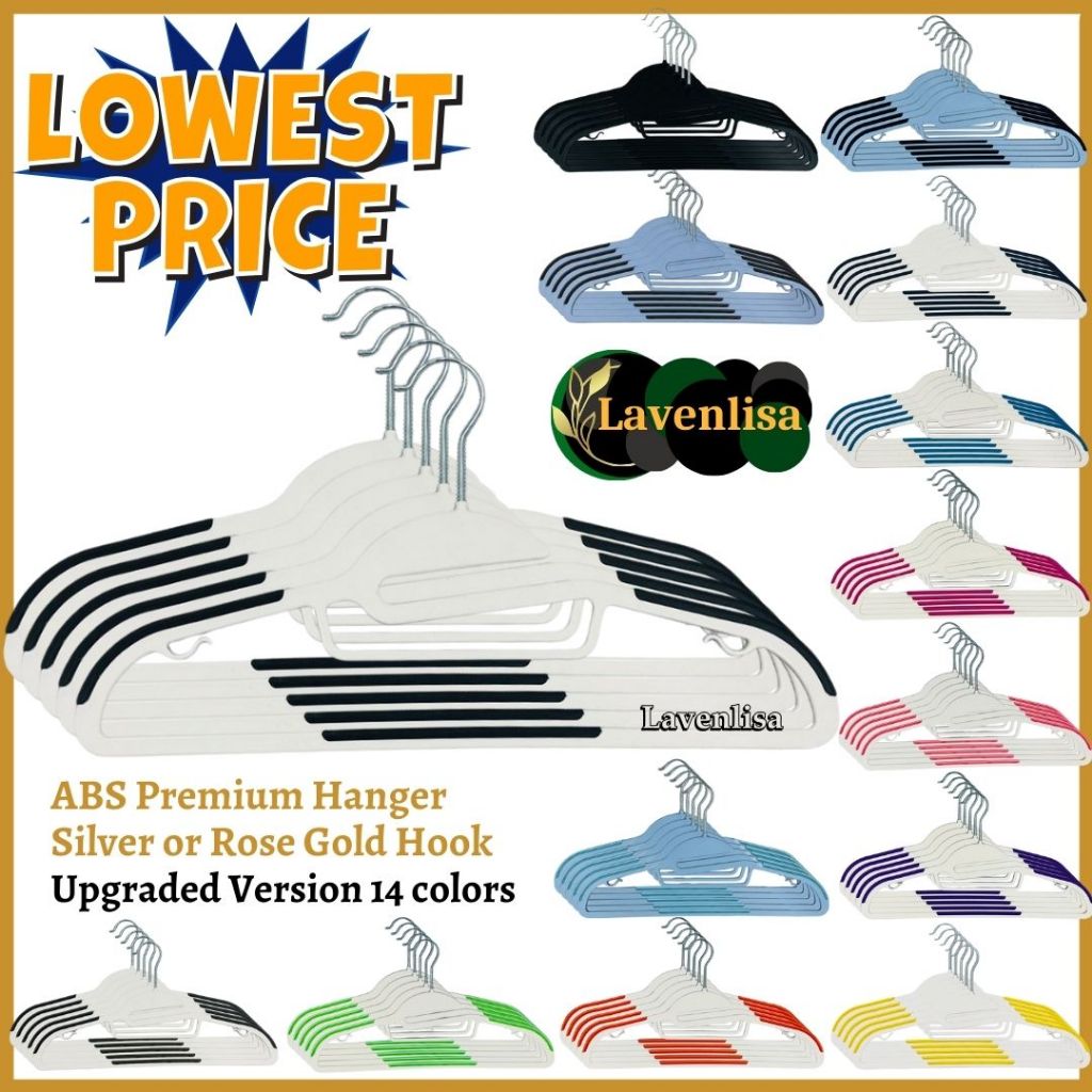 50 pieces Lavenlisa Premium ABS Hanger Silver Hook Non-Slip Plastic Penyangkut Baju High Grade Dry Laundry Adult Child