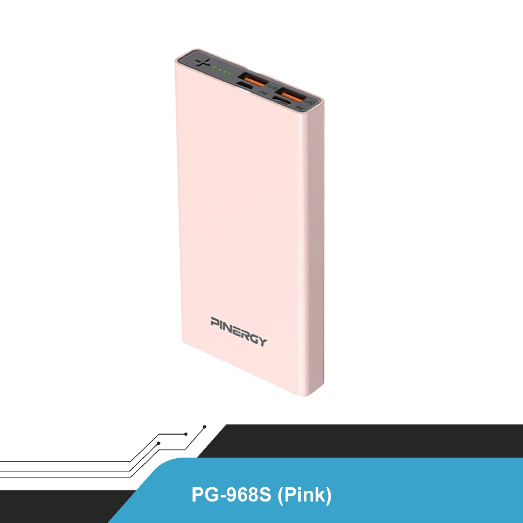 PINERGY 10,000mAh with 4 LED Indicators Battery Display Macaron Colors Power Bank PG-968S/PG-968V