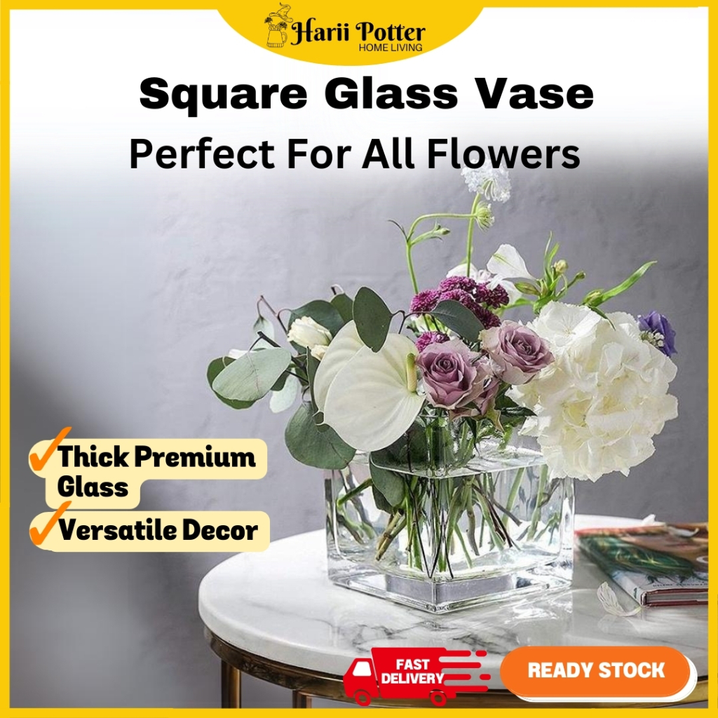 Clear Transparent Mini Square Glass Vase For Small Plant Pot Flower Pot Fish Tank Deco Pasu Gelas Kaca 耐用简约时尚玻璃方
