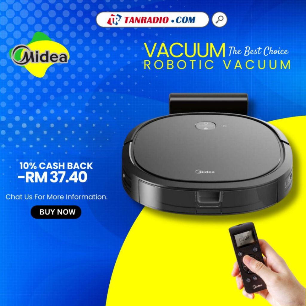 Midea & Khind Robotic Vacuum Cleaner Remote Control Black Sweep and Mop - Penyedut Sampah Robot