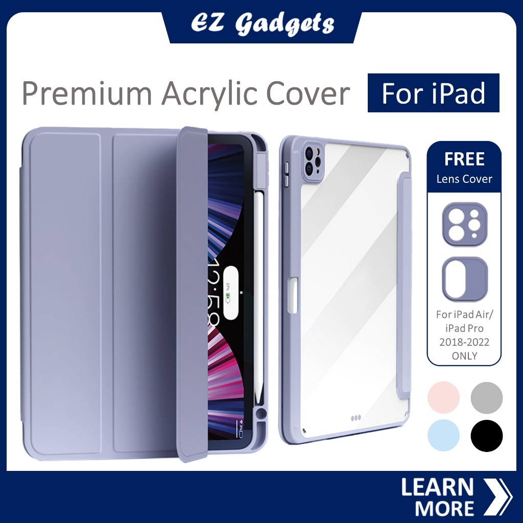 Protective Shockproof Clear Acrylic Case for iPad 10th 9 iPad Air 6 Air M2 Air 5 Pro 11 Wireless Charging Pencil Holder