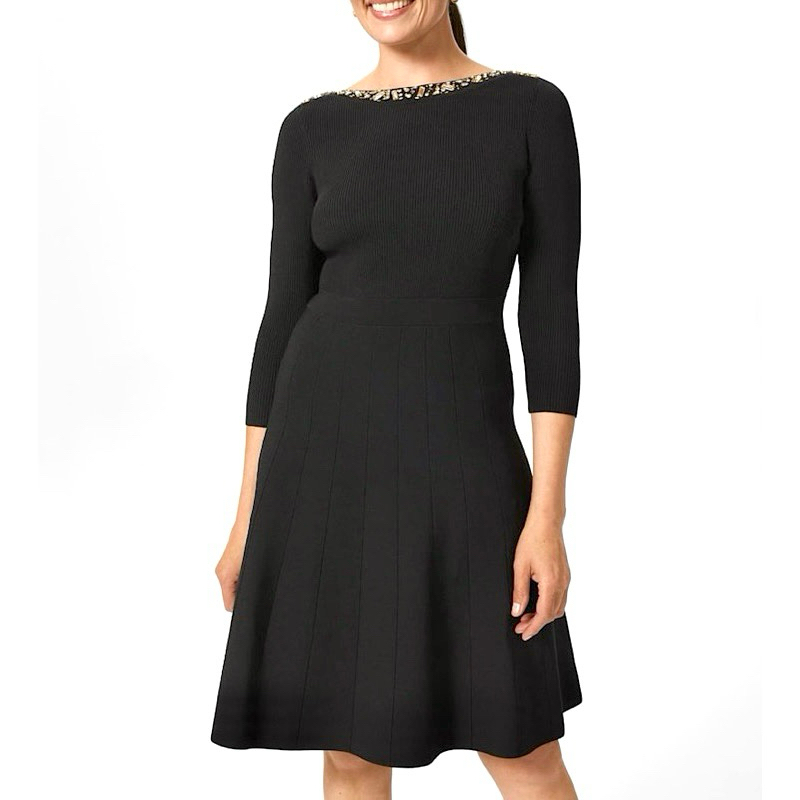 UK 10-20: HOB Textured Knitted Cotton Blend Crystal Embellished Dress SD