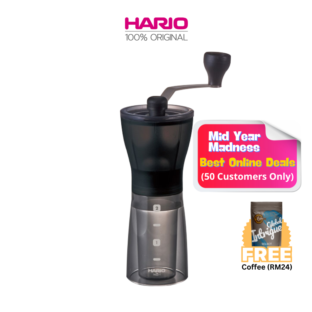 HARIO Mini Slim Plus Hand Coffee Grinder With Ceramic Burr (MSS-1DTB) Free Coffee worth RM24