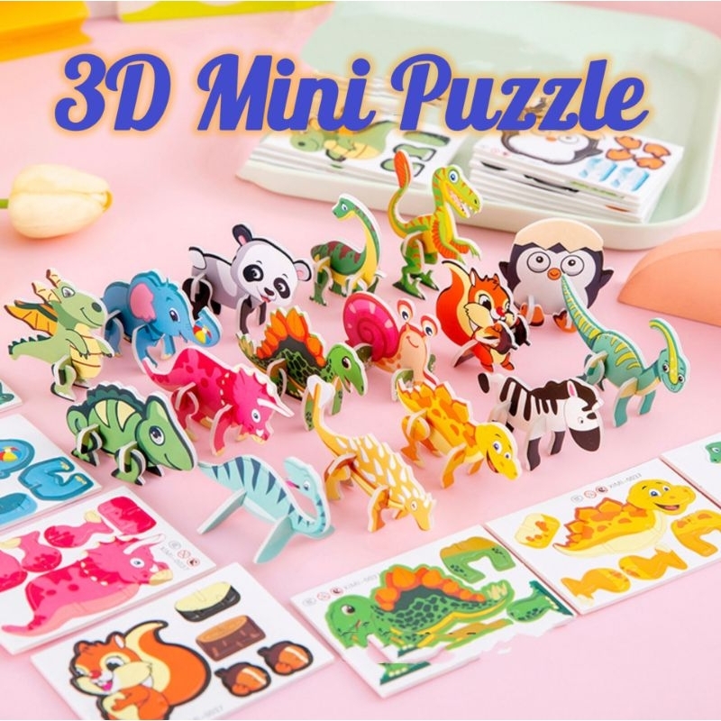 Teka-Teki Anak Patung Kertas 3D Mini Small Dinosaur Shape Insects Jigsaw Puzzle Hard paper Kids Education Toys