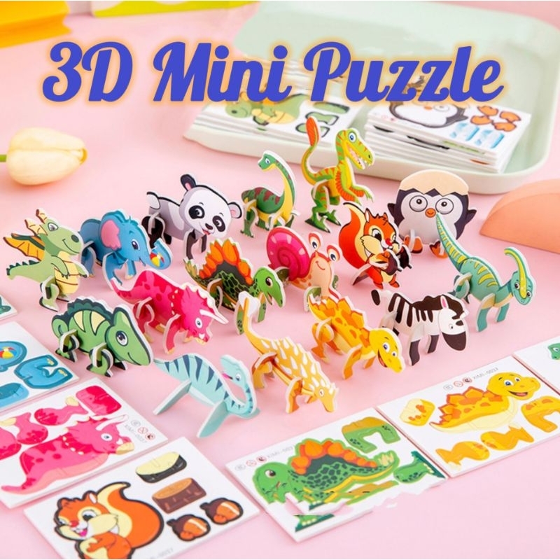 3D Mini Small Dinosaur Shape Insects Jigsaw Puzzle Hard paper Cute Cartoon Kids Toys Birthday Party Gift Education