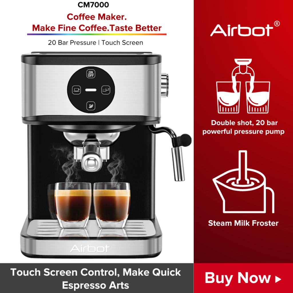 [Limited Stock] Airbot Espresso Coffee Maker Machine CM7000 Steam Milk Froth System Cafe Style Auto Household Barista