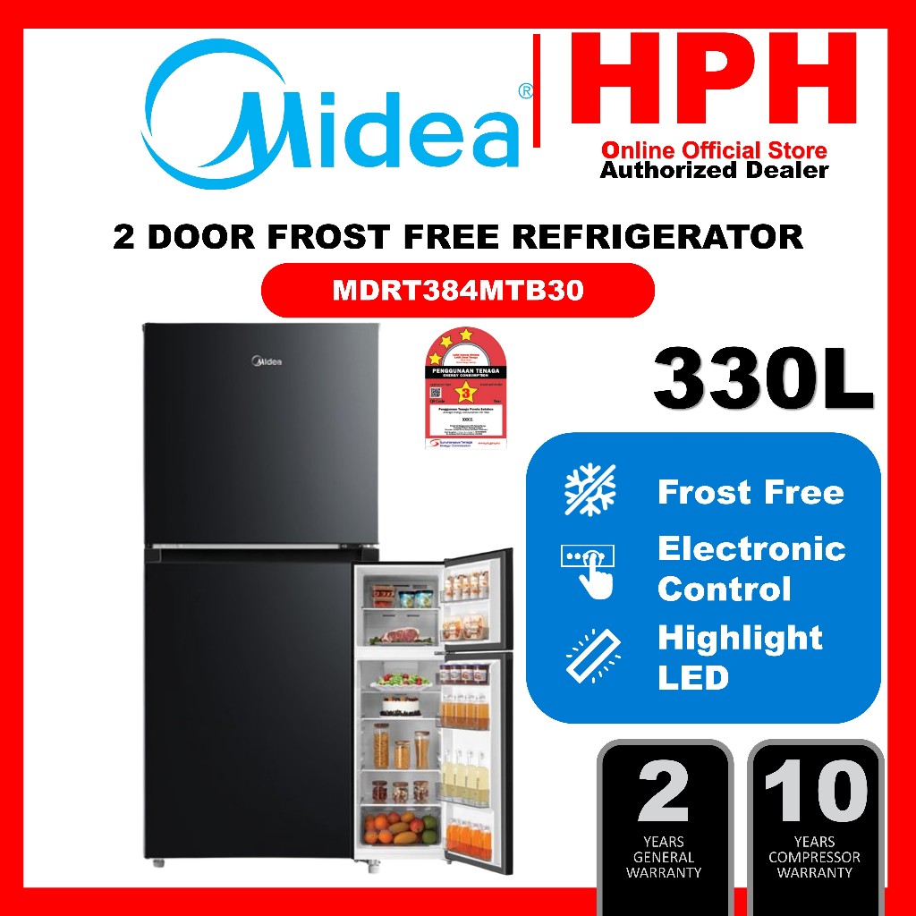 Midea 200L - 330L 2 Door Fridge Refrigerator MDRT267MTB30 MDRT306MTB30 MDRT345MTB30 MDRT384MTB30