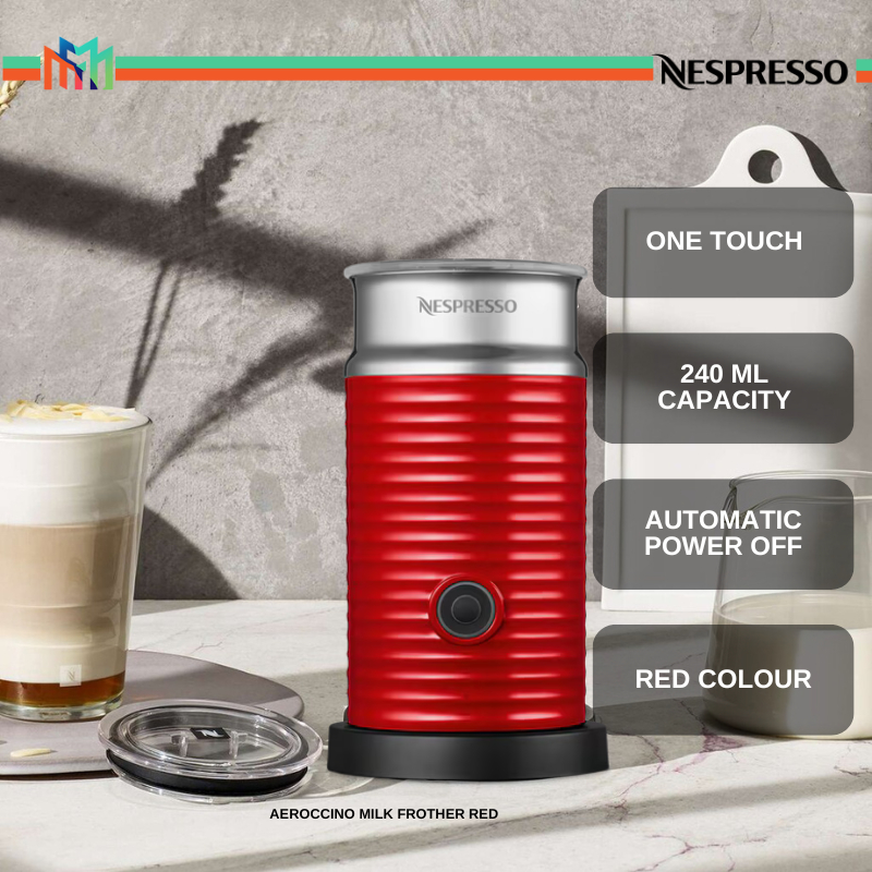 Nespresso AEROCCINO 3 Milk Frother Red / Red One Touch Automatic Power Off AEROCCINO 3 Pembuat Susu