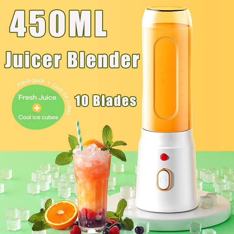 【High Endurance】Fruit Juicer Blender 10 Blades Juice Baby Food Chopper USB Charging 450ml Portable Blander Juicing Cup