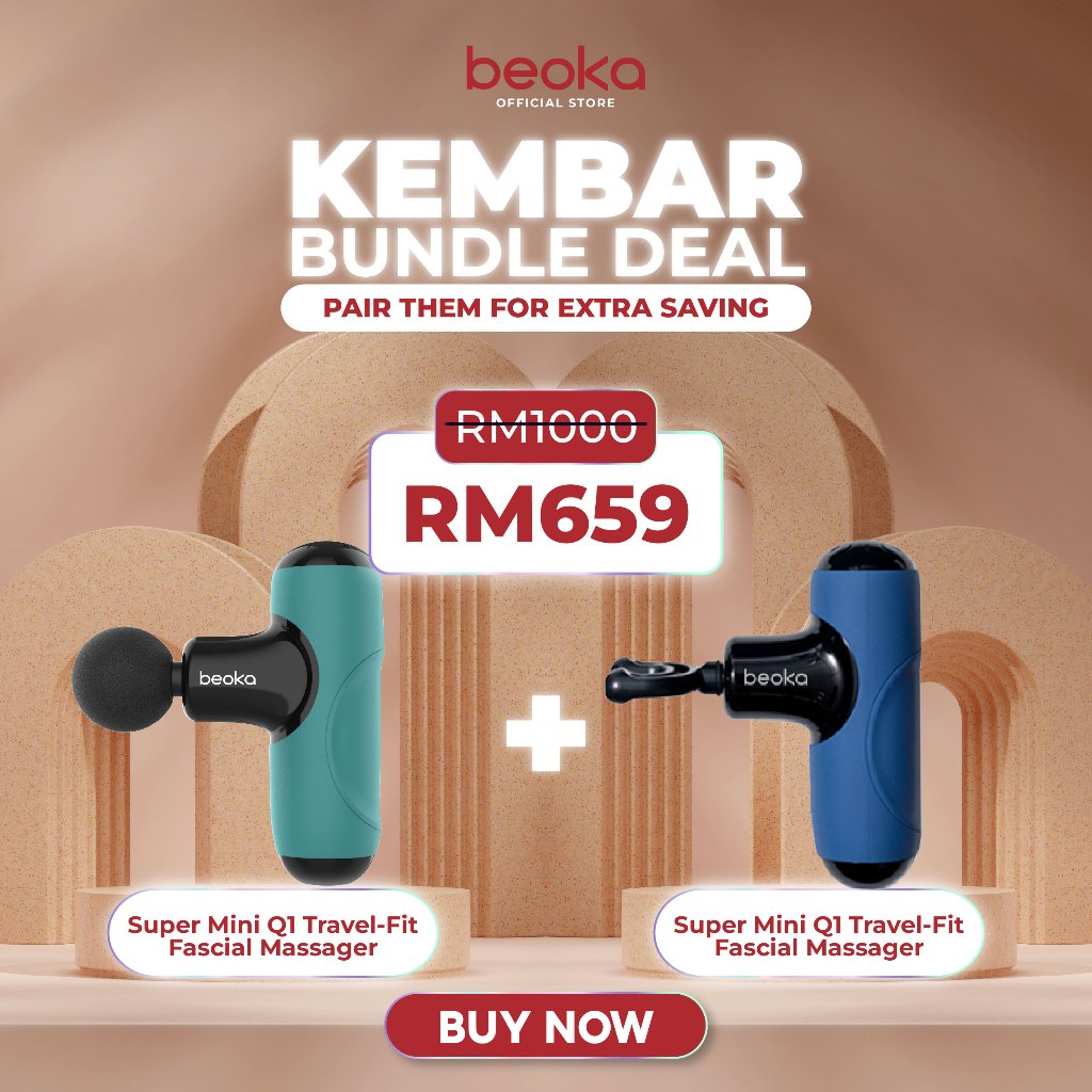 (Kembar Deal) 2 x Beoka Super Mini Q1 Travel-Fit Fascial Massage Gun Mesin Urut 按摩枪 Bundle Deal | 8kg Stall Force