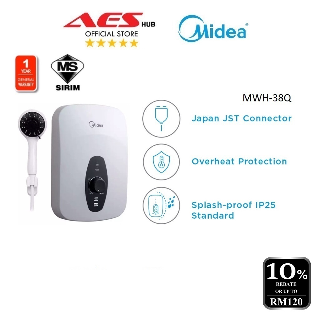 JB INSTALL Midea Water Heater Shower Non Pump Shower Heater Pemanas Air Mandi 热水器 MWH-38V MWH-38Q