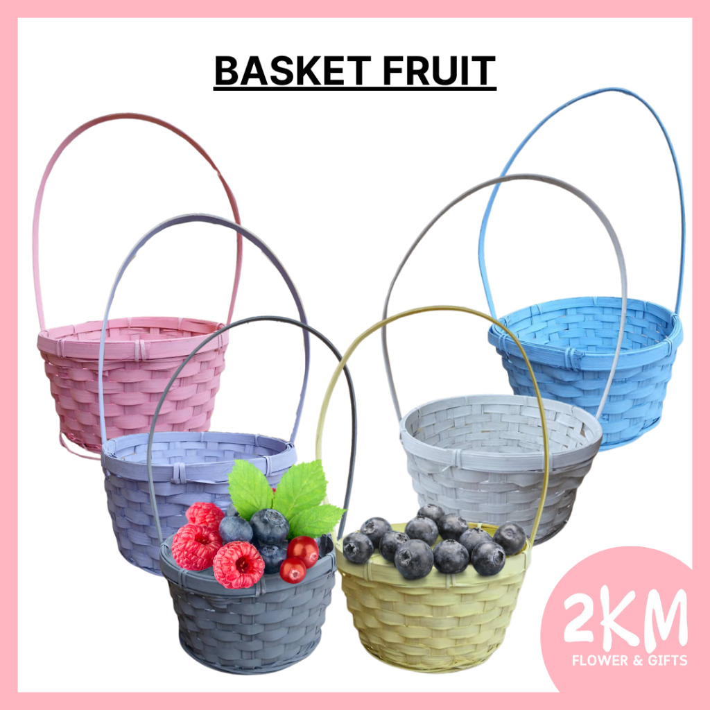 BASKET FRUIT with handle Hamper Rattan Basket Bakul Rotan Buluh bertangkai Bamboo basket bakul hantaran Bakul buah metal