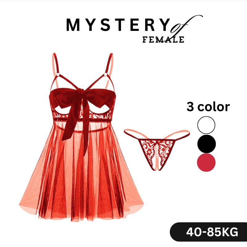 Open Bust Open Crotch Lace Transparent Ribbon Sexy Lingerie Baju Tidur Seksi MFS821