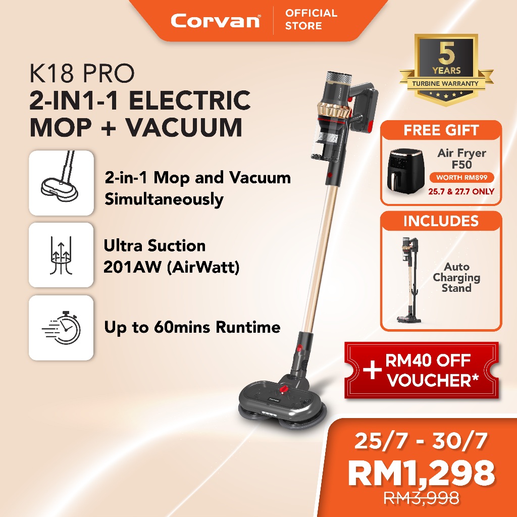 Corvan 2 In 1 Cordless Vacuum Cleaner & Cordless Mop K18 Pro/K18