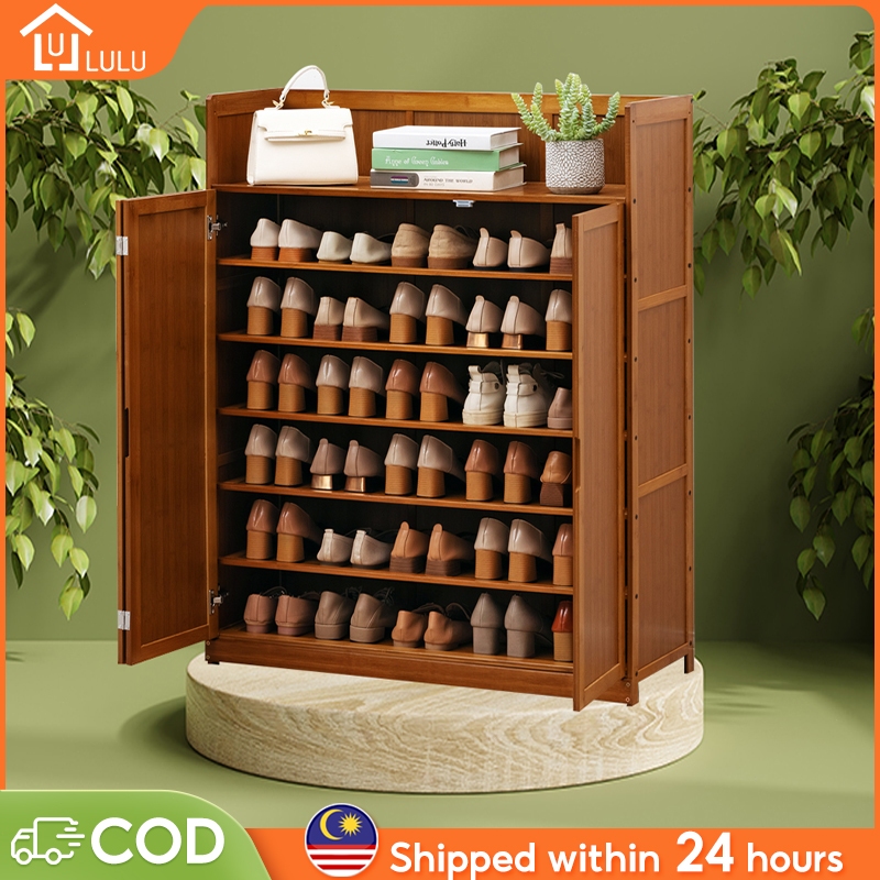 LULU Bamboo Shoe Cabinet Almari Kasut With 2/3/4Door Shoe Rack Storage Cabinet Rak Kasut Kayu 鞋柜