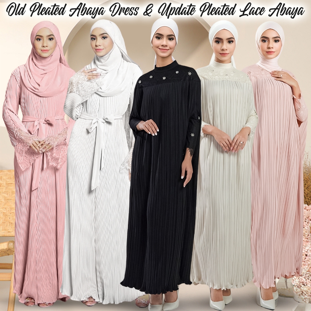 Abaya Pleated jubah muslimah dress Lace Plain Premium Abaya Dubai Baju raya 2024 dress viral ironless jubah Long Dress