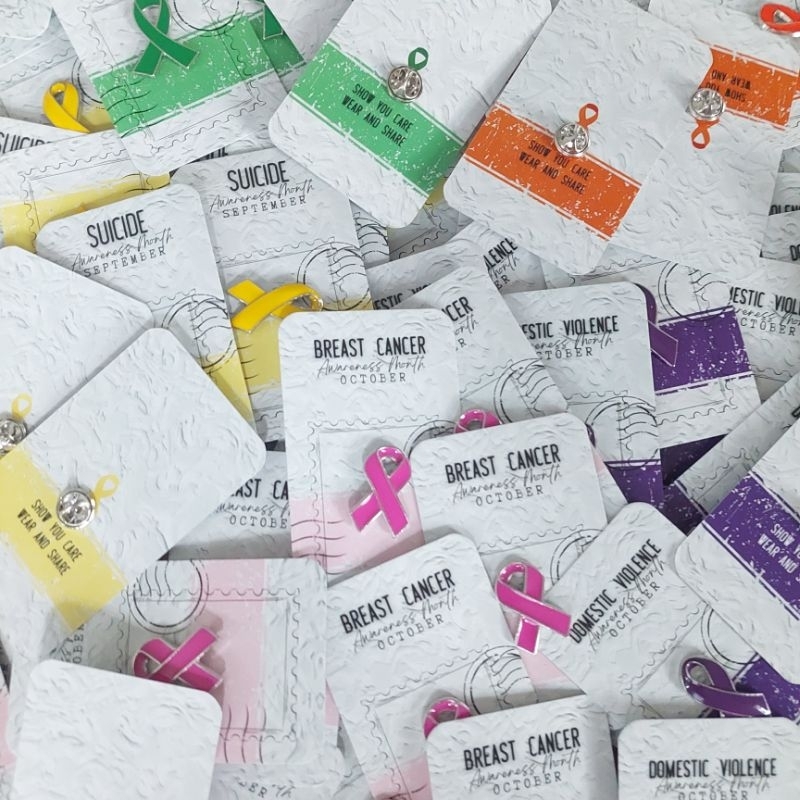 10 PCS Pink,Green,Purple,Yellow Awareness Ribbon Pin Breast Cancer, Mental Health and other cancer.