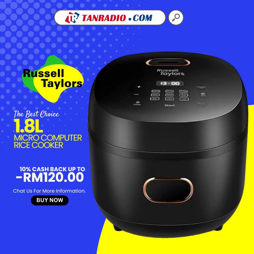 RUSSELL TAYLORS 1.8L MICRO COMPUTER RICE COOKER, 9 PRESET MENU, SUGAR REDUCING TECHNOLOGY