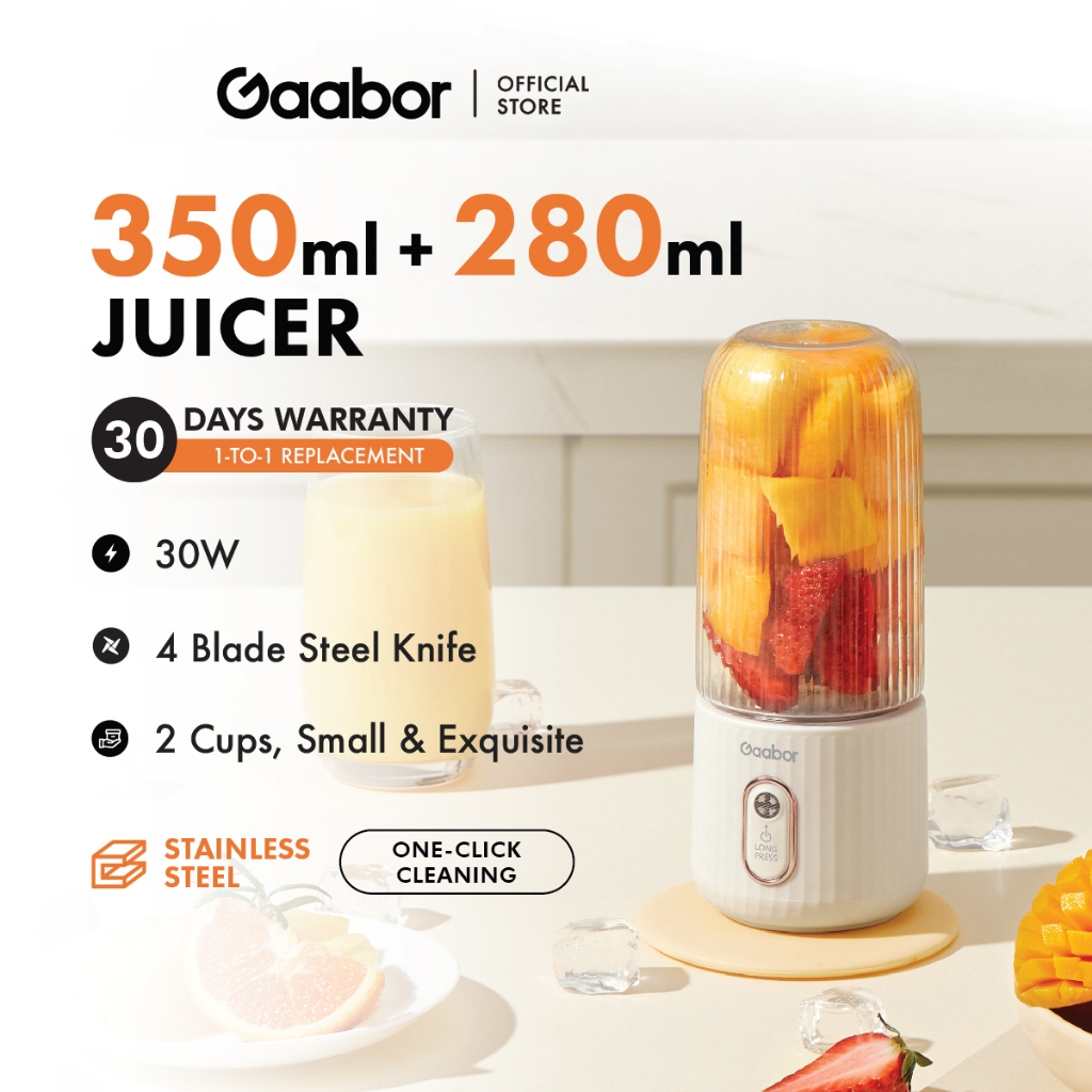 Gaabor Juicer Cordless Juice Portable Mini Fruit Juicer (350ml+280ml) FP03T-WH01A