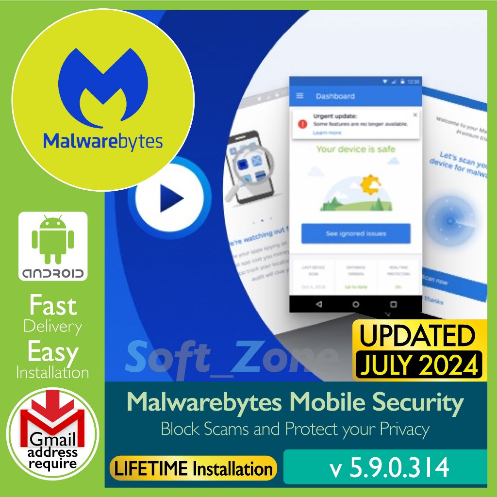 Malwarebytes Mobile Security 5.9.0.314 - Block Scams and Protect your Privacy [SmartPhone - Android] - Digital Download