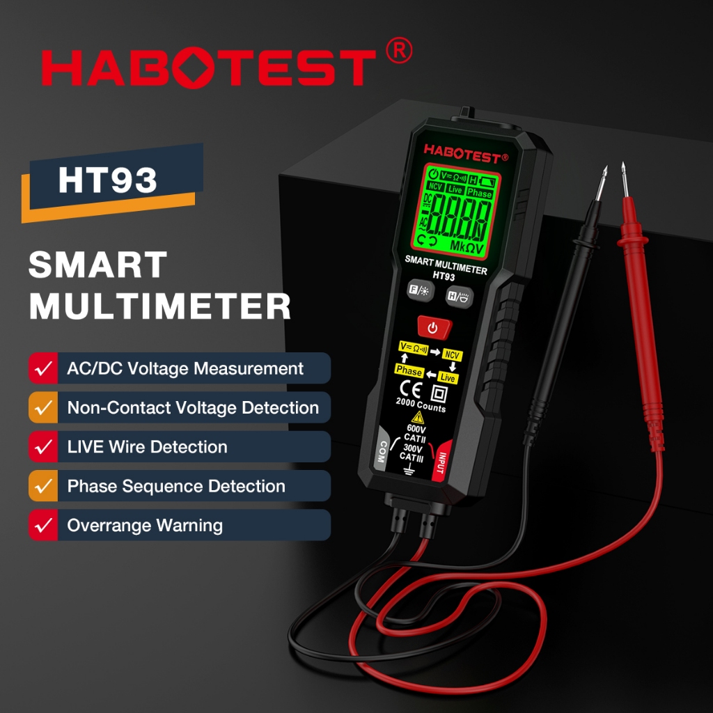 HABOTESTHT93 Smart Digital Multimeter Voltage Tester 2000 Counts Volt Meter Auto-Ranging Accurately Measures with NCV