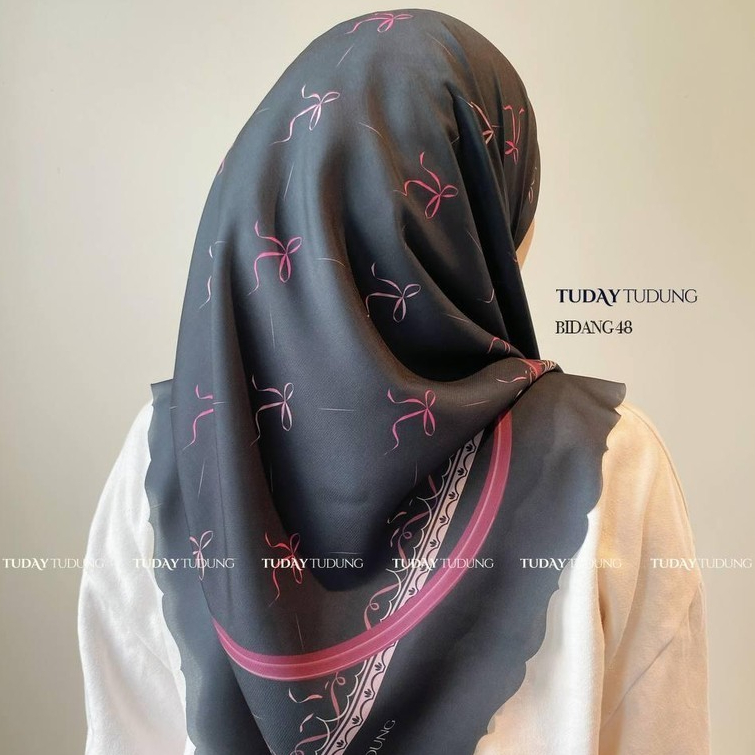 TUDAY TUDUNG BAWAL RIBBON LASERCUT PRINTED BIDANG 48 HIJAB LABUH Coquette Ribbon