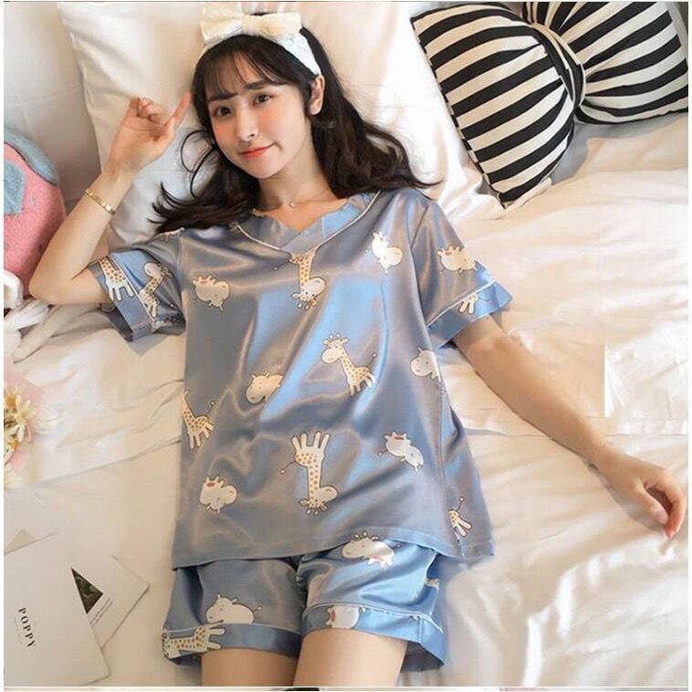 Woman Sleepwear Wanita Baju Tidur Silk Satin Pyjamas Set Short Sleeve Sleepwear READY STOCK [SW09]