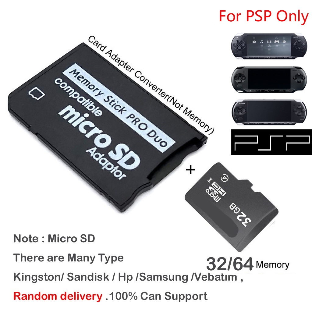 Micro SD to Memory Stick MS Pro Duo PSP Card Adapter Converter + 32GB/64GB Memory