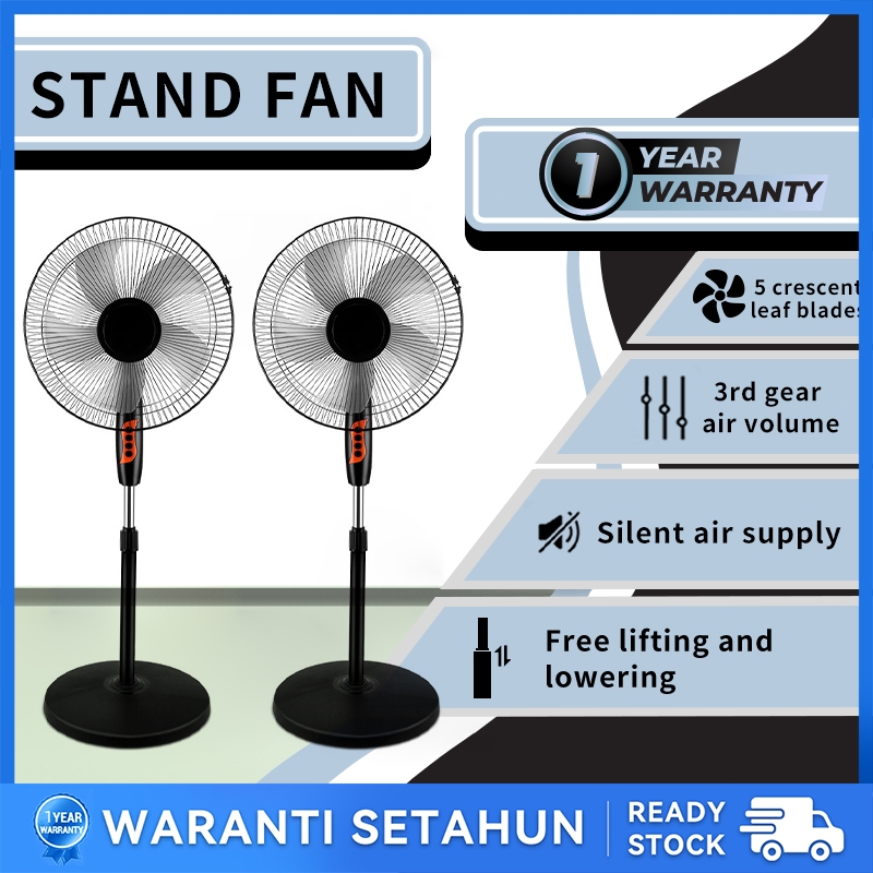 Stand Fan 16 inch Floor Fan Home Office Shaking Head Vertical Fan 3 Speed Mode 5 blades Kipas