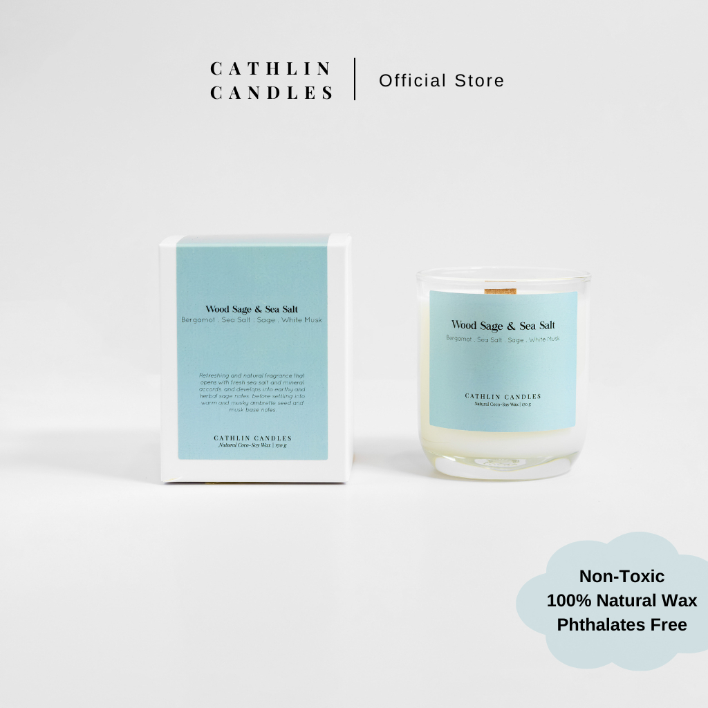 Cathlin Candles Wood Sage & Sea Salt Scented Candle | Premium Natural Coco-Soy Wax