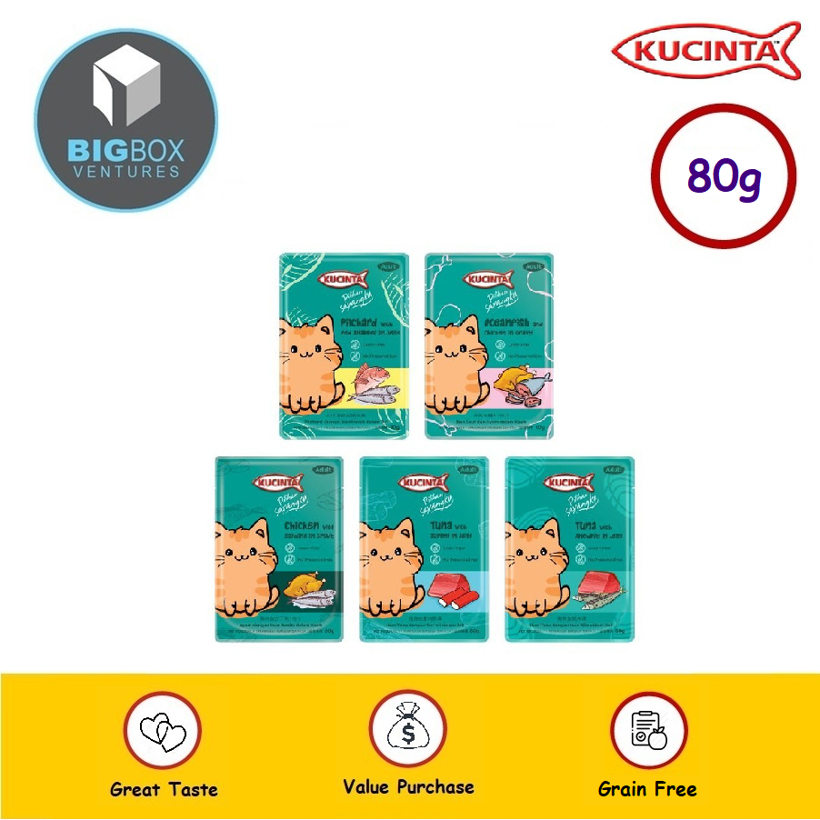 Kucinta Cat Pouch 80g - Chicken Sardines, Tuna Surimi, Tuna Anchovy, Pilchard Red Snapper, etc