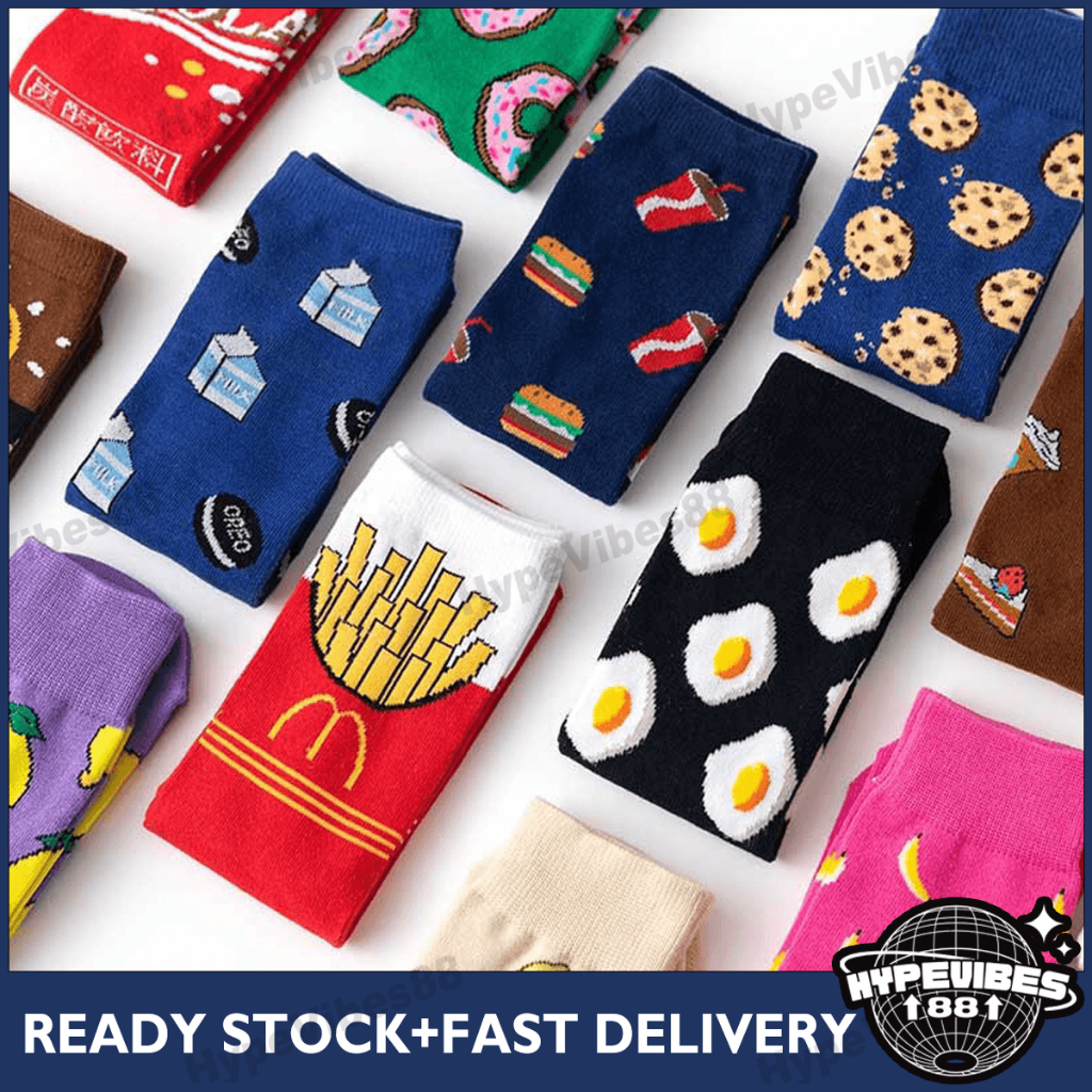 HypeVibes Unisex Socks Funny Cute Cartoon Fruits Banana Avocado Lemon Egg Cookie Donuts Food skateboard Maternity