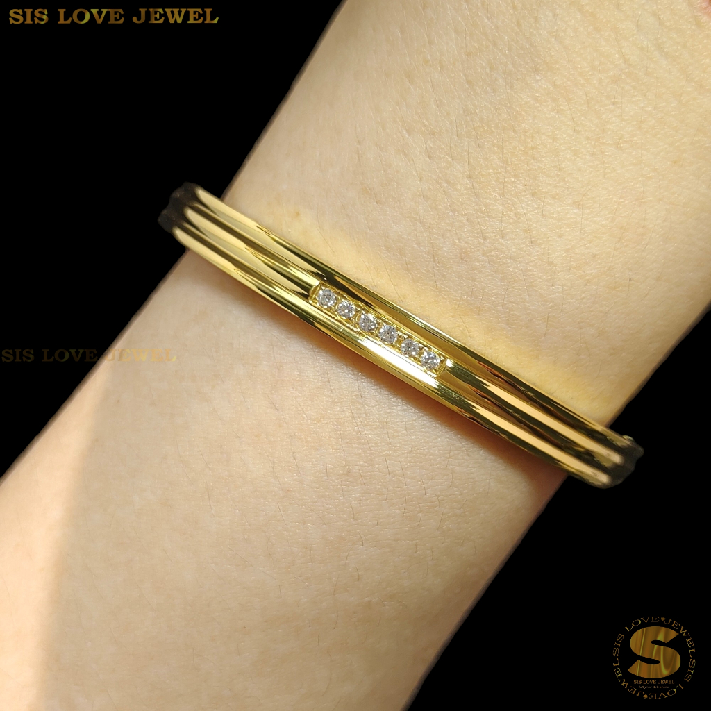 Sis Love Jewel Titanium Steel 18K Gold Plated Zirconia Oval Bangle Minimalist Gelang Tangan Bracelet Women Jewelry H069