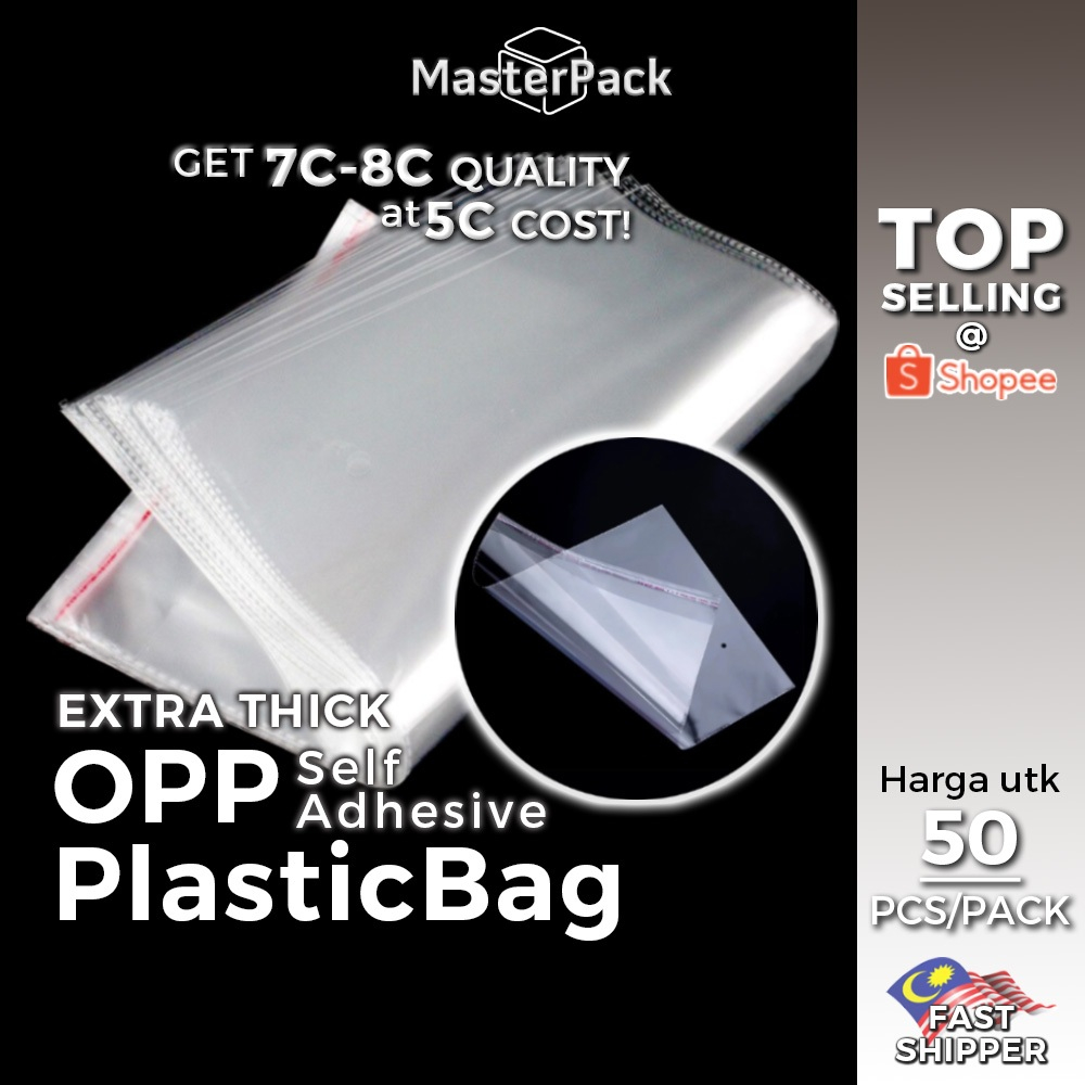 [50 PCS] Transparent OPP Bag Extra Thick 8C Plastik OPP Tebal & Murah Self Adhesive Plastic for Tudung Baju Kurung Books