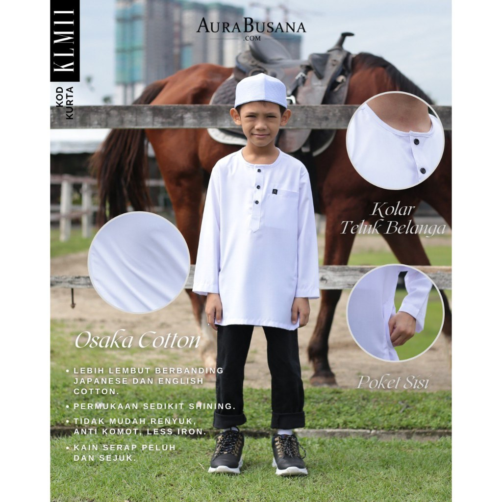Kurta Budak Lelaki Premium Cotton Tanpa Kolar Umrah Haji Ziarah Sedondon Ayah Adik Abang KKM11