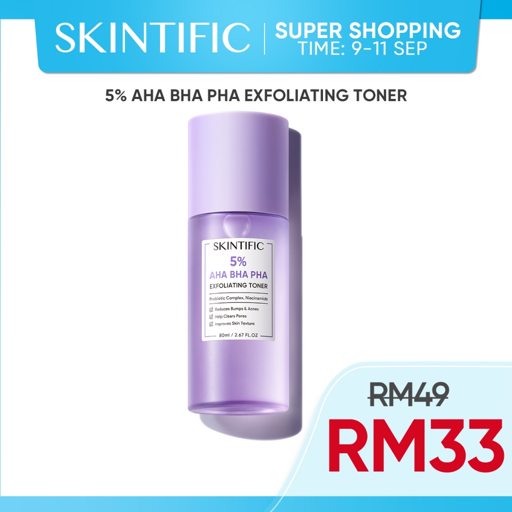 [100% Ori] SKINTIFIC 5% Aha Bha Pha Exfoliating Toner Face Exfoliation Facial Glow Smooth Skin with Niacinamide (80ml)