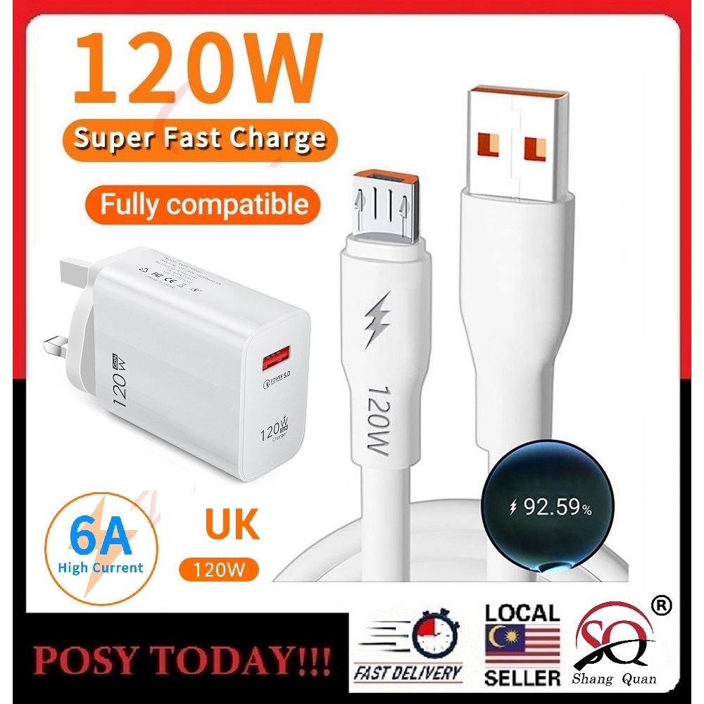 ♕LOCAL STOCK♕ 120W Super Fast Charging Cable Extra Thick Cable Micro USB Charger Cable Type-cfast charger for android