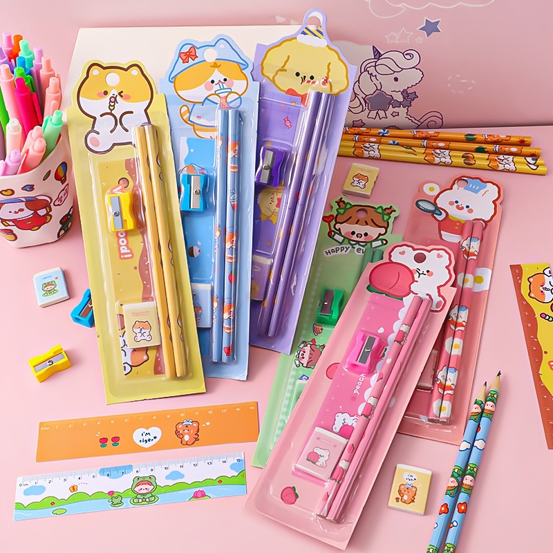 5In1 Stationery Set Pencil Ruler Kids Children Student School Reward Gift Doorgift Alat Tulis 文具套装