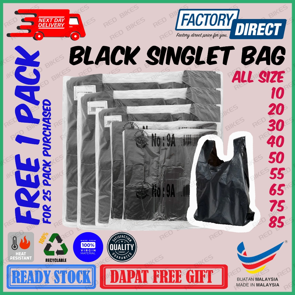 Singlet Plastic Bag (BLACK) / T-Shirt Bag / Beg Plastik Tangkai Hitam / Plastik Beg Quality Bagus