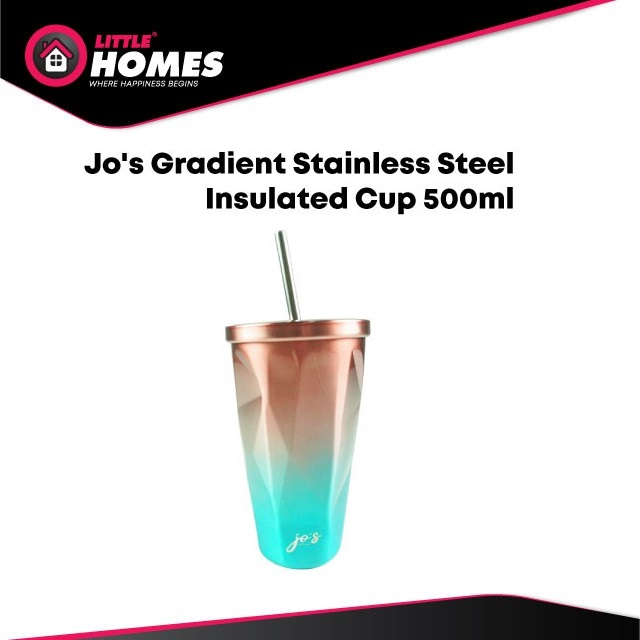 Little Homes Jo's Gradient Stainless Steel 500ml Insulated Cup Tumbler With Lid Straw & Cleaning Brush