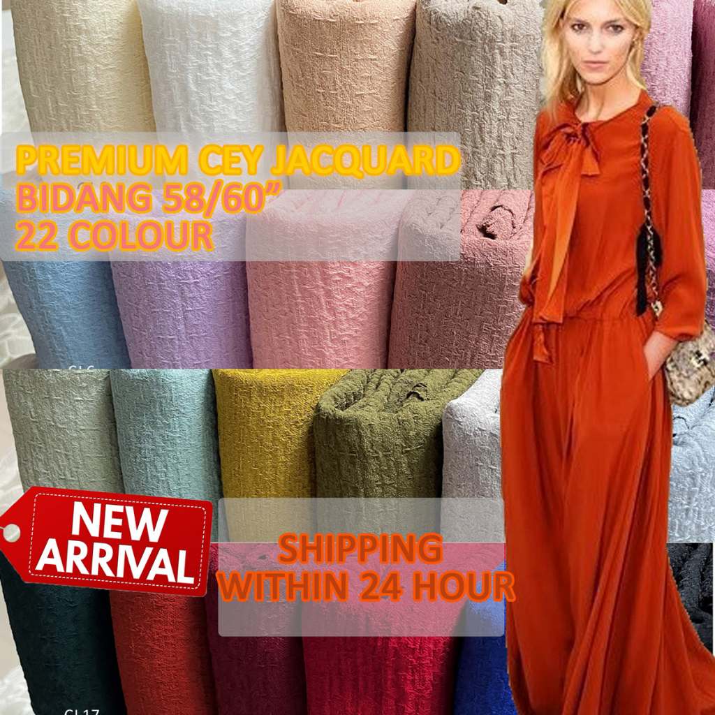 Premium Cey Jacquard Soft Hi-Quality Ironless Kain Pasang Bidang 58/60 Inch Price For 0.5m Ana Tex
