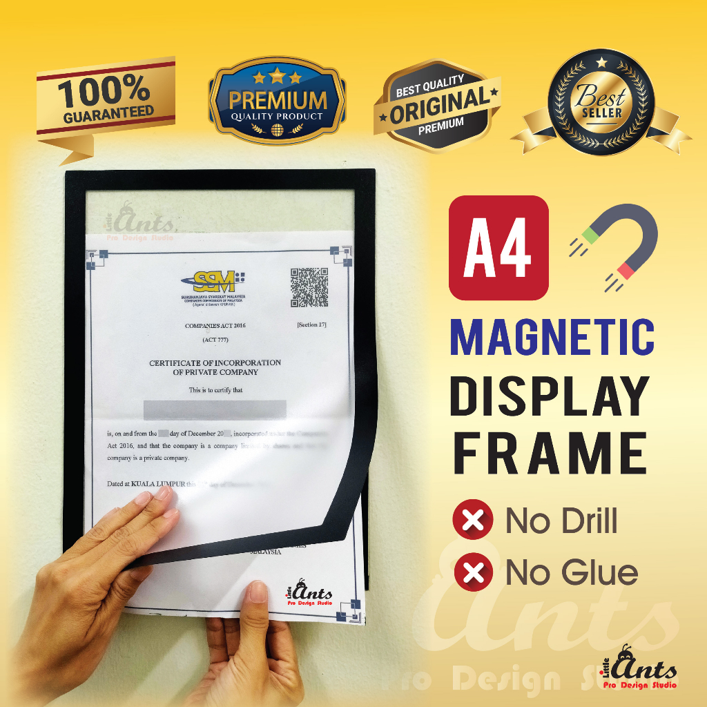 A4 document display magnetic frame PVC protector cover certificate SOP poster sticker picture photo frame office school