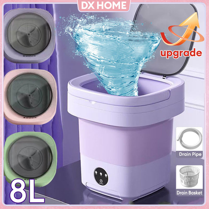 【Malaysia plug】8L Mini Folding Washing Machine with Dryer Blue Light Disinfection Portable Travel Laundry Washer Mesin Basuh Baby Clothes Bra Socks Washer