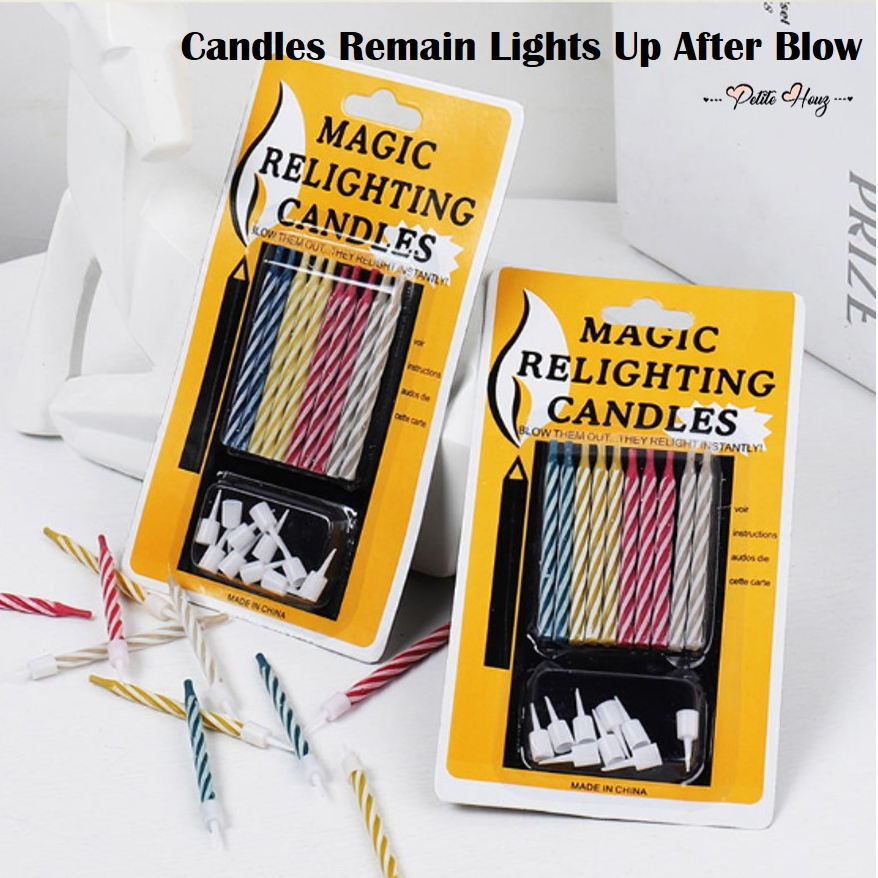 [Petite Houz] 10 Pcs Colorful Magic Relighting Candle Prank Cake Topper Happy Birthday Candles Lilin Party Funny Props