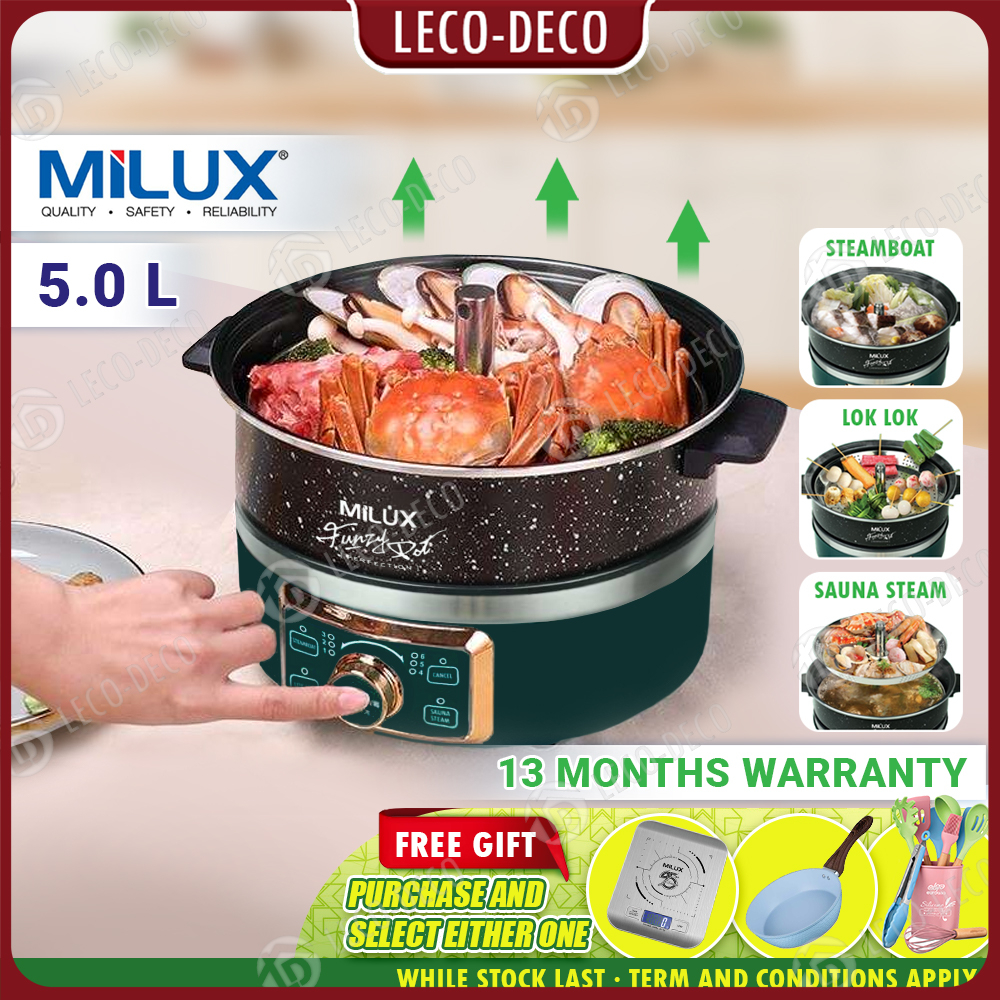 MILUX MMC-1600SB MULTI COOKER AUTO LIFT STEAM TRAY NON STICK Low Sugar Rice Lok Lok Thai Steamboat Periuk Serbaguna 多功能锅