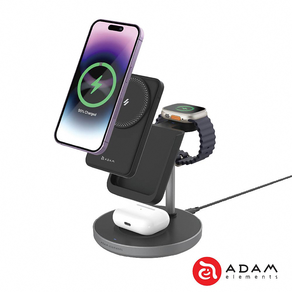 Adam Elements Mag 5 5-In-1 Magnetic Wireless Charging Station with Travel Adapter